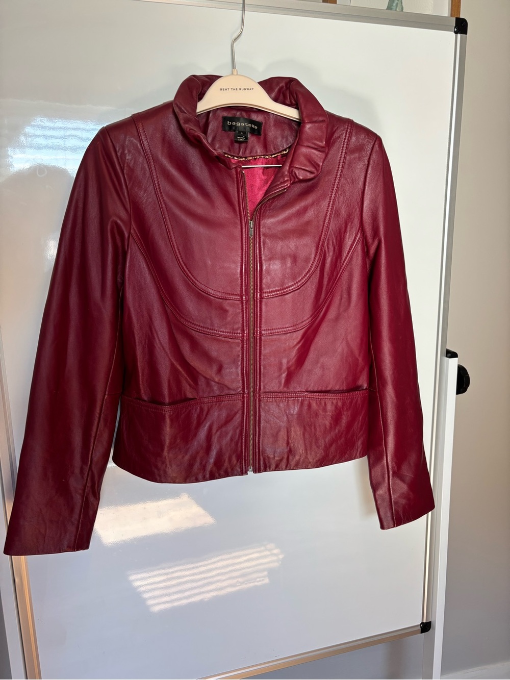 Bagatelle Women's Burgundy Leather Zip Jacket